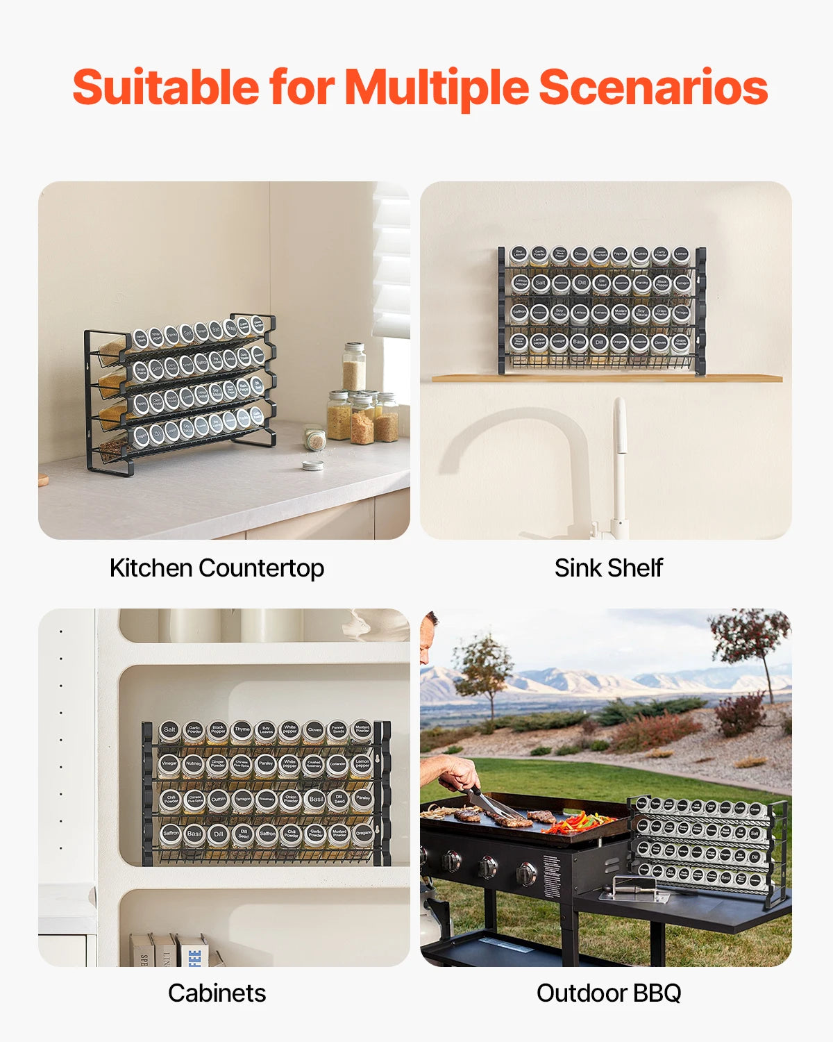SucceBuy Spice Rack Organizer With Lids And Labels 4 Or 6 Tier Countertop Spice Storage Includes 36 4 Oz Glass Jars-A