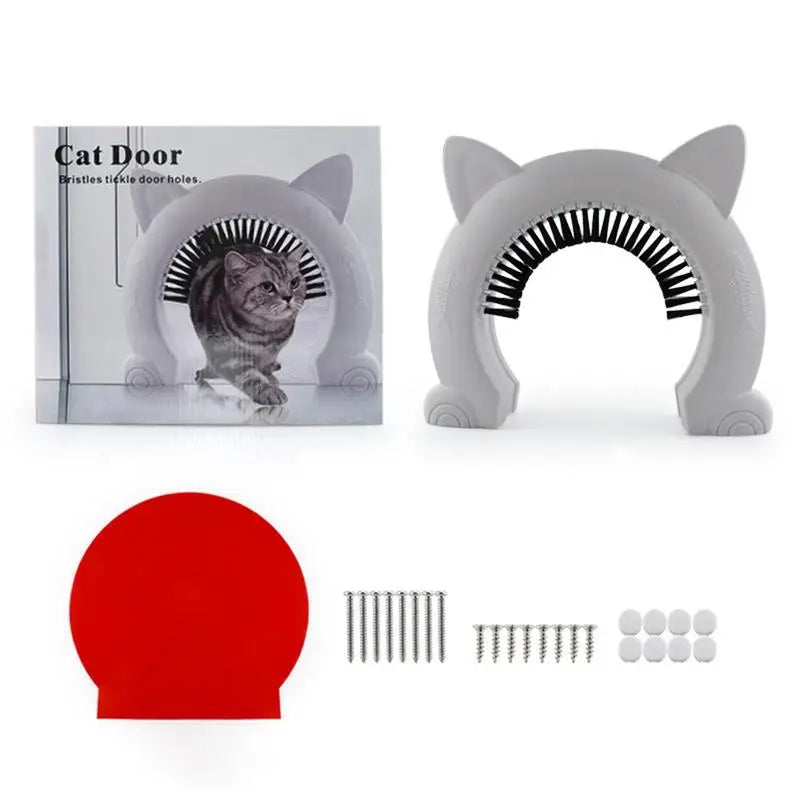 ABS Pet Door Gate With Brush For Cat And Dog Training Auto Self Closing Weather Resistant Pet Barrier-A