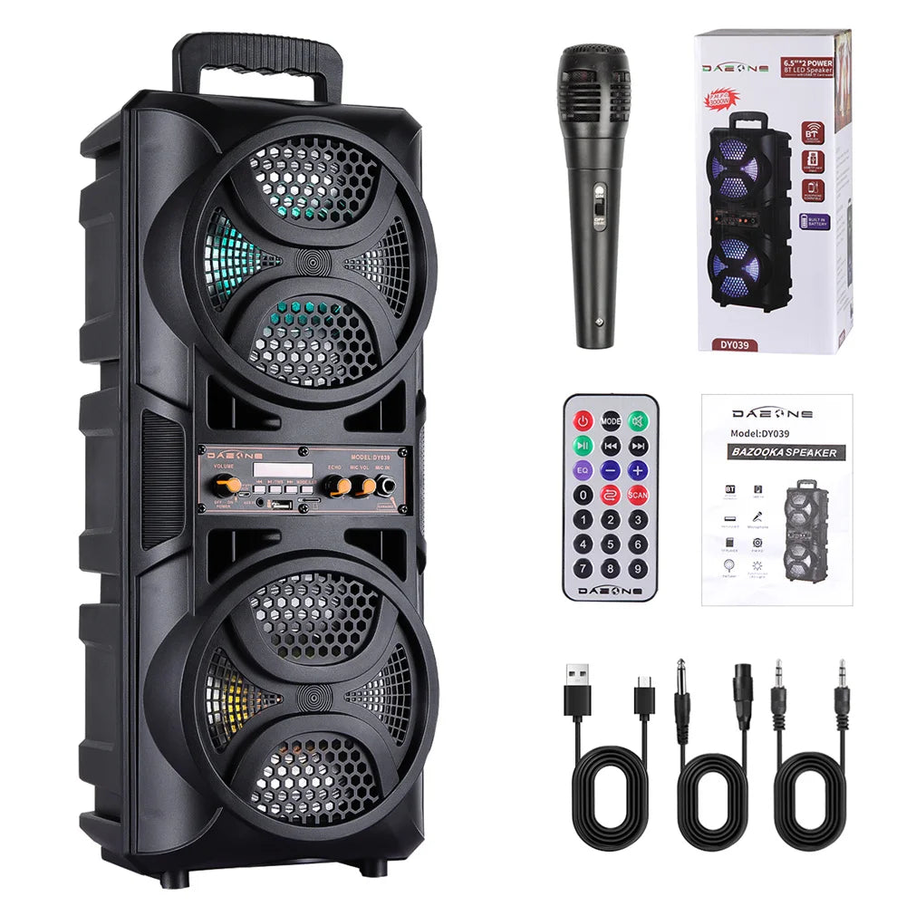 Curuk 3000W Portable Bluetooth Speaker Karaoke DJ System With Dual 8 Inch Subwoofers For Parties And Events-A