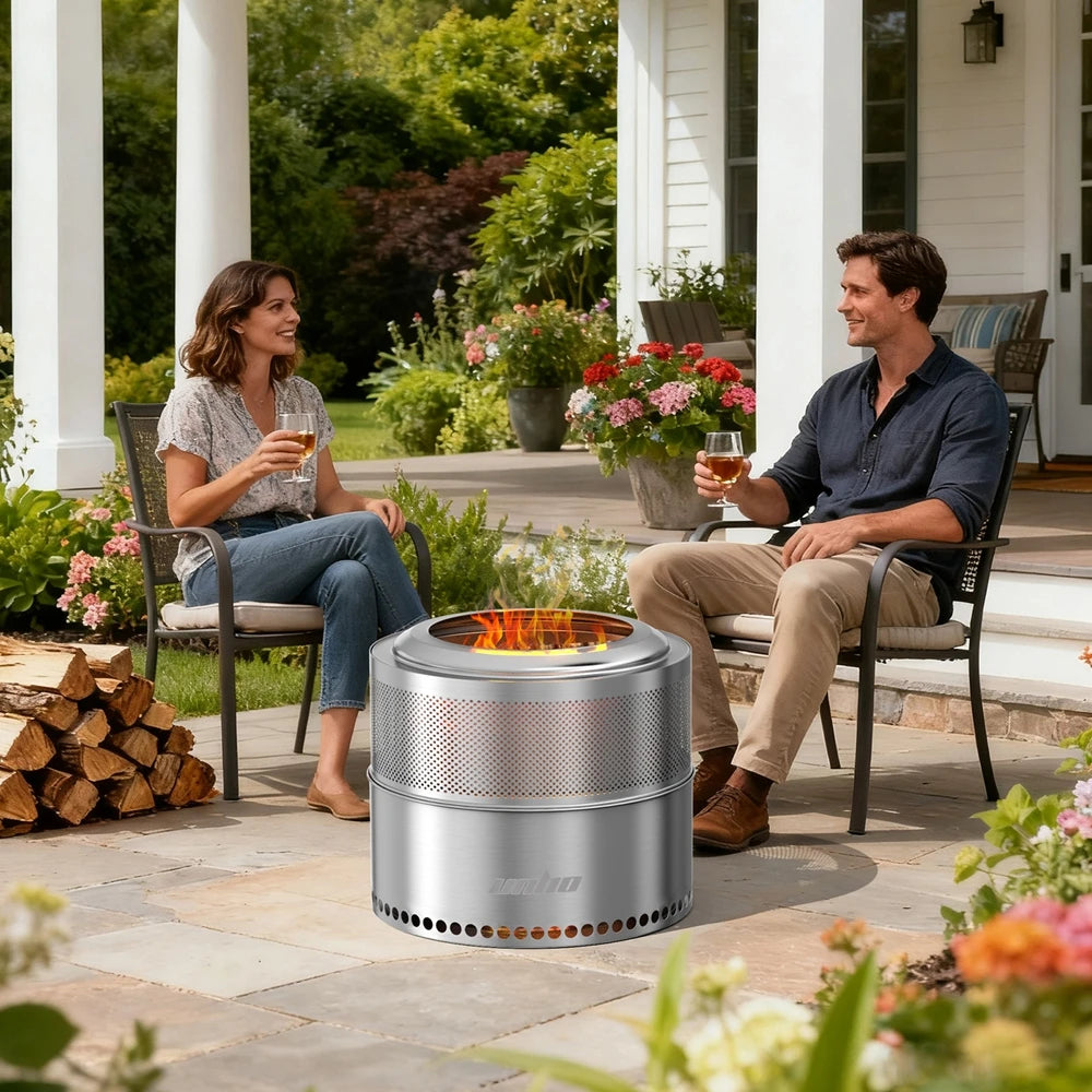 UNHO Smokeless Outdoor Wood Burning Fire Pit Portable Stainless Steel Perforated Design For Airflow-A