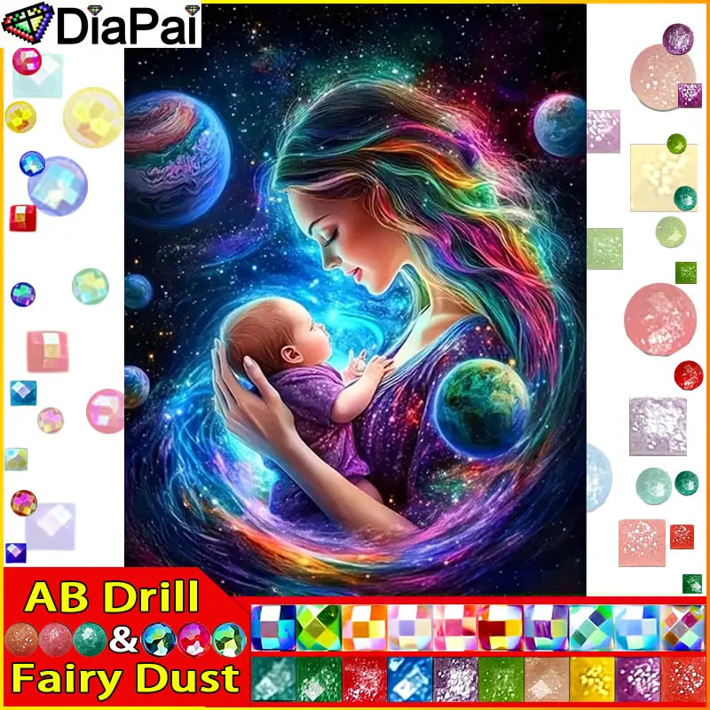 DiaPai Fairy Dust AB Diamond Painting Mother And Child 5D Art Full Drill With Resin Diamonds 30 To 45 Colors-A