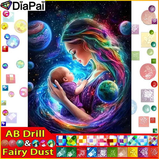 DiaPai Fairy Dust AB Diamond Painting Mother And Child 5D Art Full Drill With Resin Diamonds 30 To 45 Colors-A