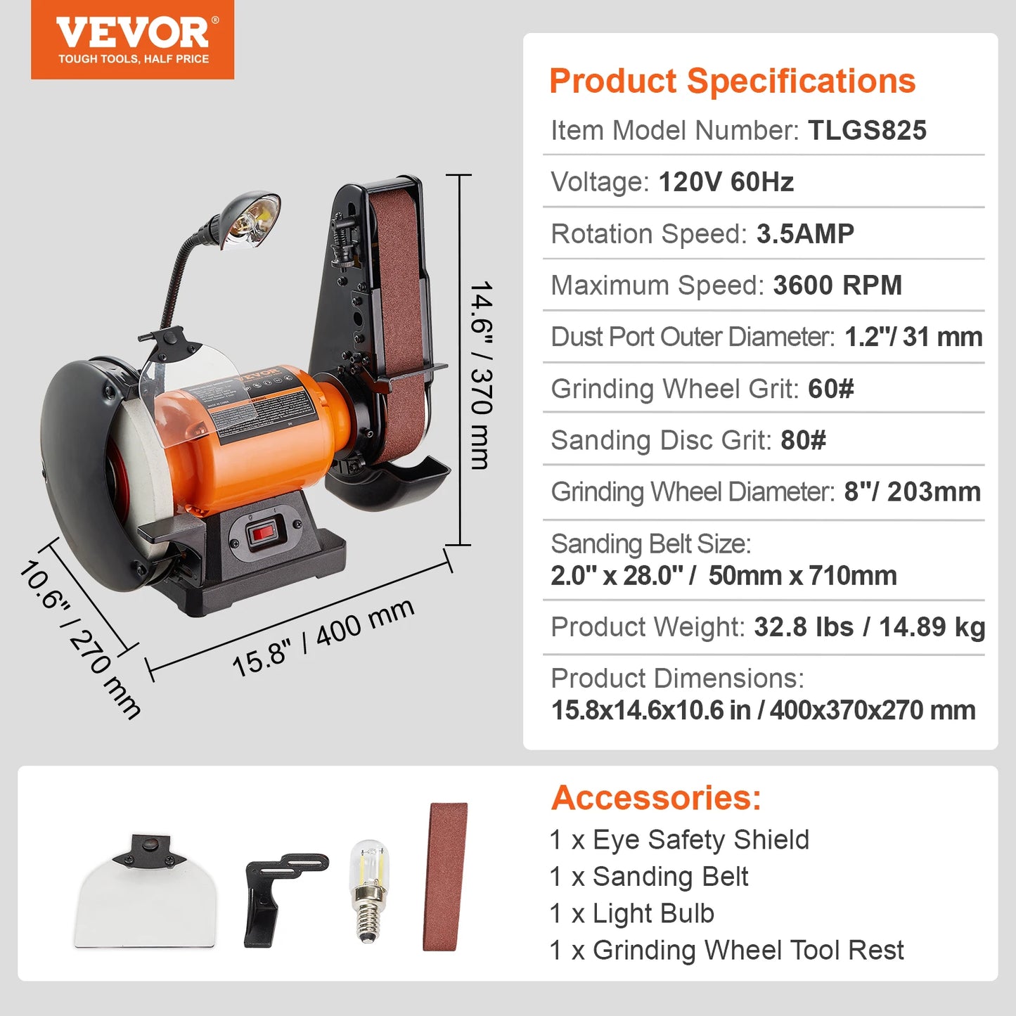 SucceBuy Belt Disc Sander Combo With Induction Motors 3450 RPM For Woodworking And Metal Finishing-A