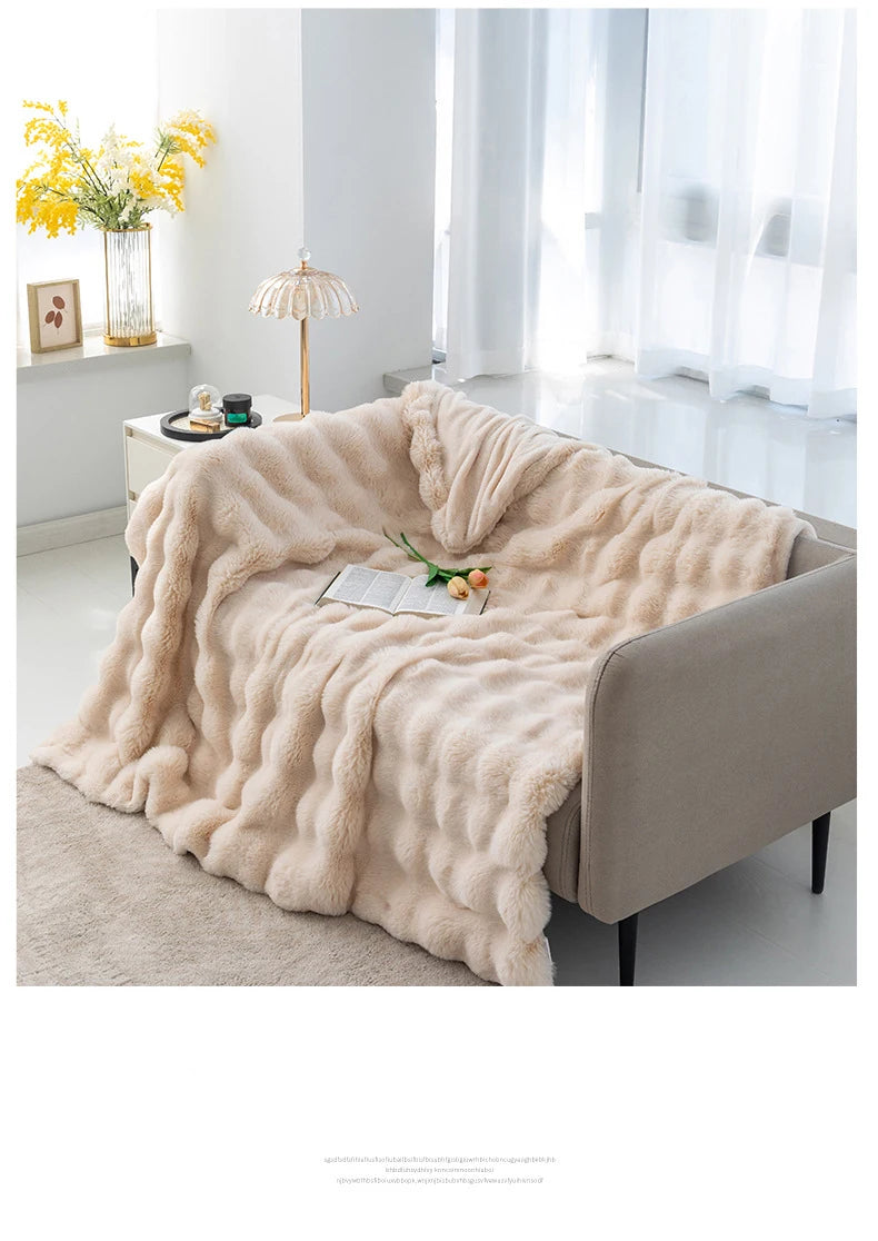 Rabbit Plush Blanket for Winter Warmth in Air Conditioned Rooms and Sofas Ultra Soft Cozy Throw-A