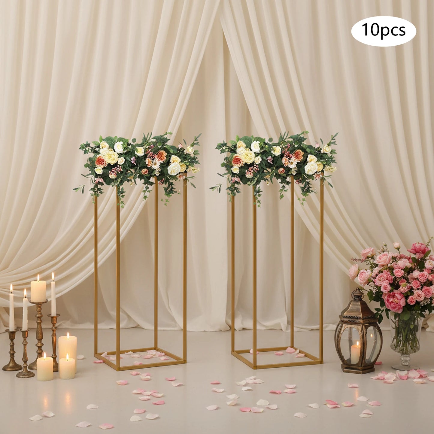 Gold Metal Flower Stand Set Of 10 Tall Geometric Centerpieces For Weddings Perfect For Tables And Reception Decor-A