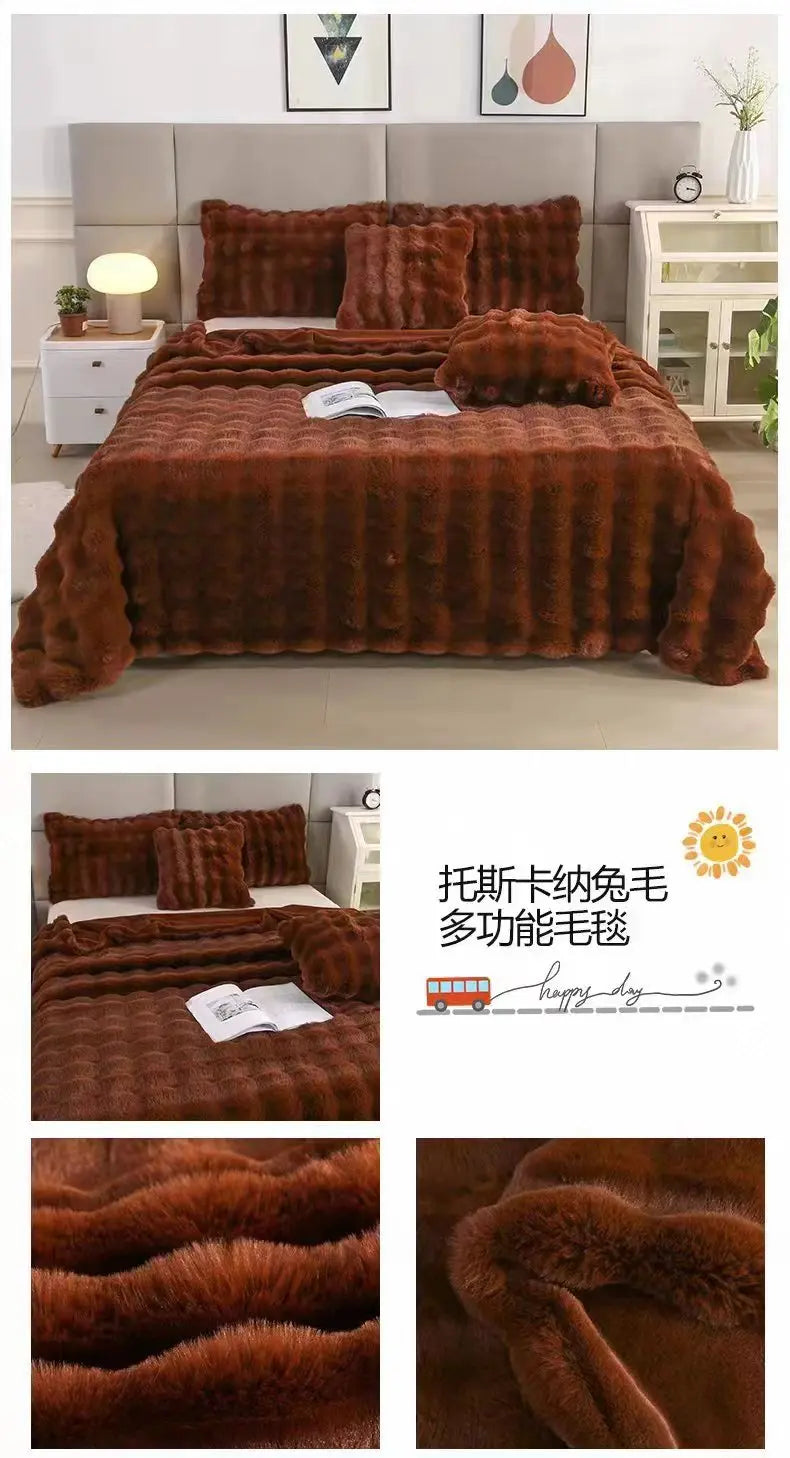 Rabbit Plush Blanket for Winter Warmth in Air Conditioned Rooms and Sofas Ultra Soft Cozy Throw-A
