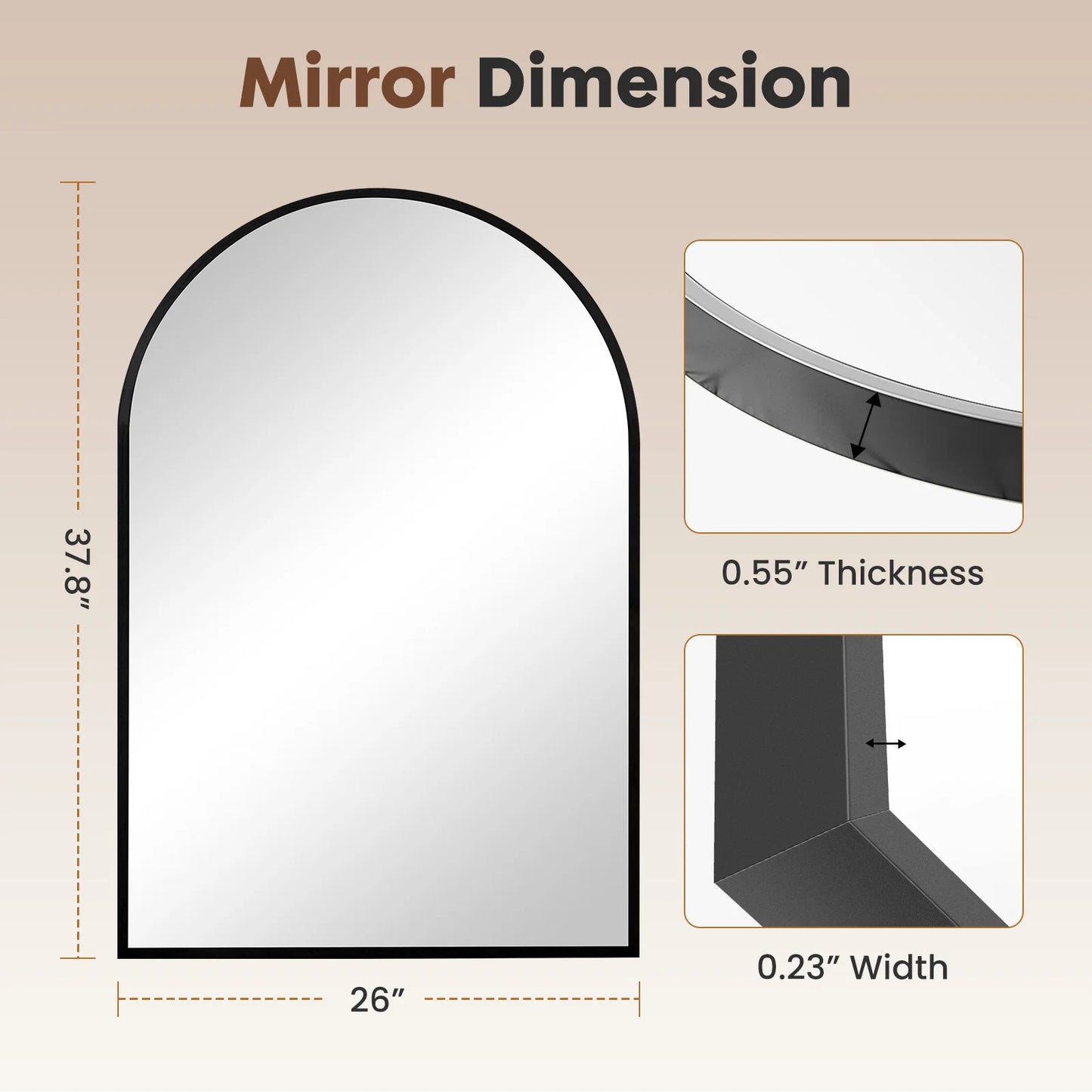 JHK Arched Metal Framed Bathroom Mirror with HD Shatterproof Glass for Wall Decor-A