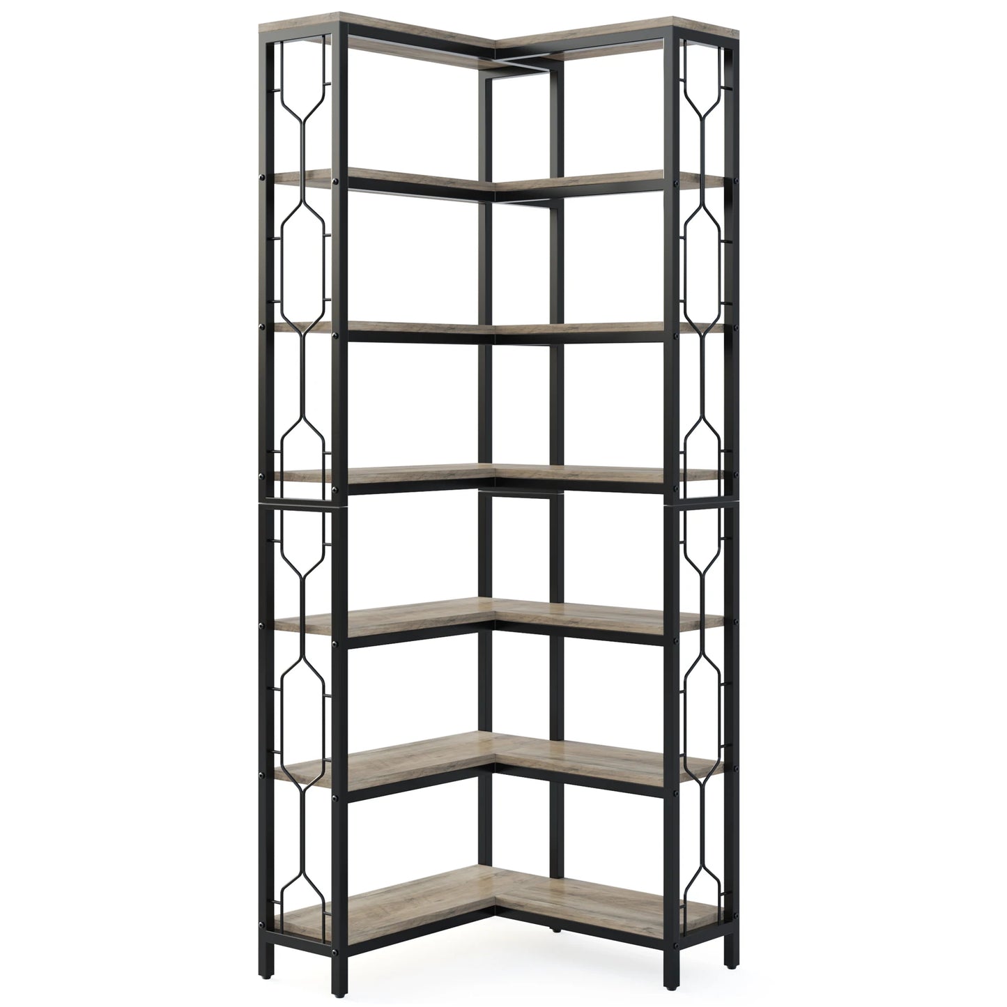 Tribesigns 7 Tier Corner Bookshelf Modern Metal Frame Display Rack For Living Room And Home Office Organization-A