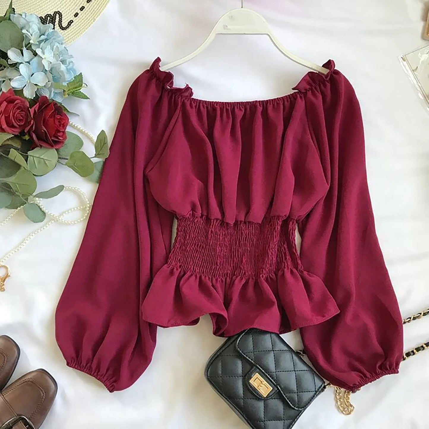 WHooHoo Women Gothic Long Sleeve Bell Sleeves Off Shoulder Turtle Neck Top