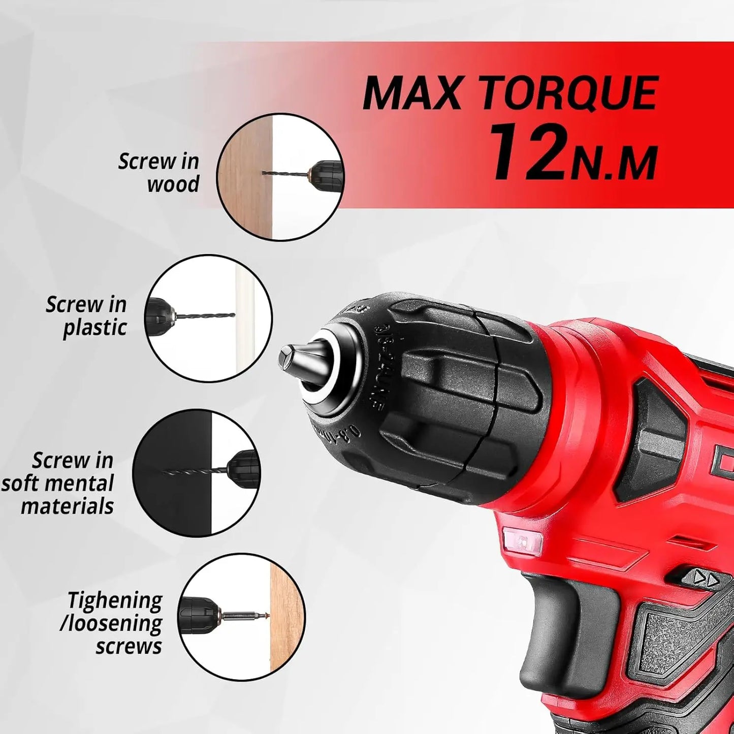 Deko 126 Piece Drill Set With 8V Cordless Drill USB C Rechargeable Lightweight Home Tool Kit 800 RPM-A