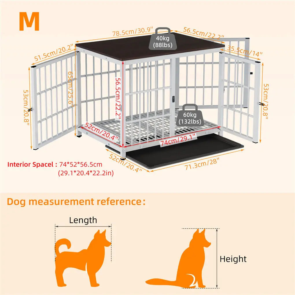 Bingopaw Heavy Duty Dog Kennel End Table Crate With Three Doors Built From Iron And MDF With Wood Tone Top-A
