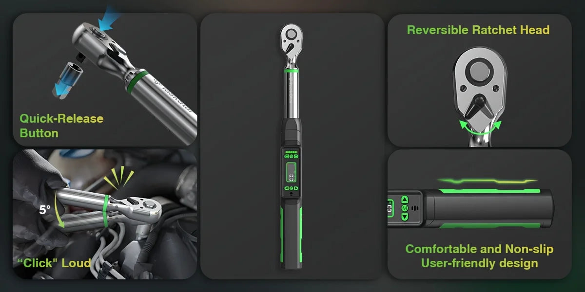 TaskStar Digital Torque Wrench 72 Tooth Carbon Steel With Auto Release 0 To 220 Nm HD LCD Readout-A
