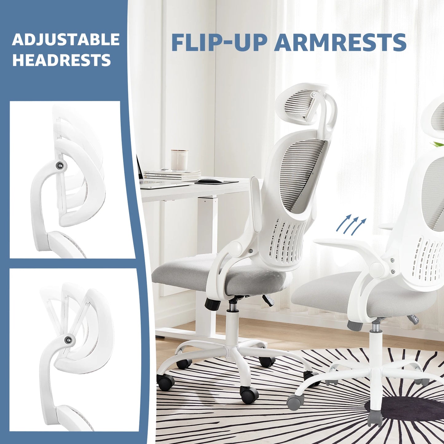 JHK Ergonomic Mesh Office Chair With Flip Up Arms And Lumbar Support For All Day Comfort-A