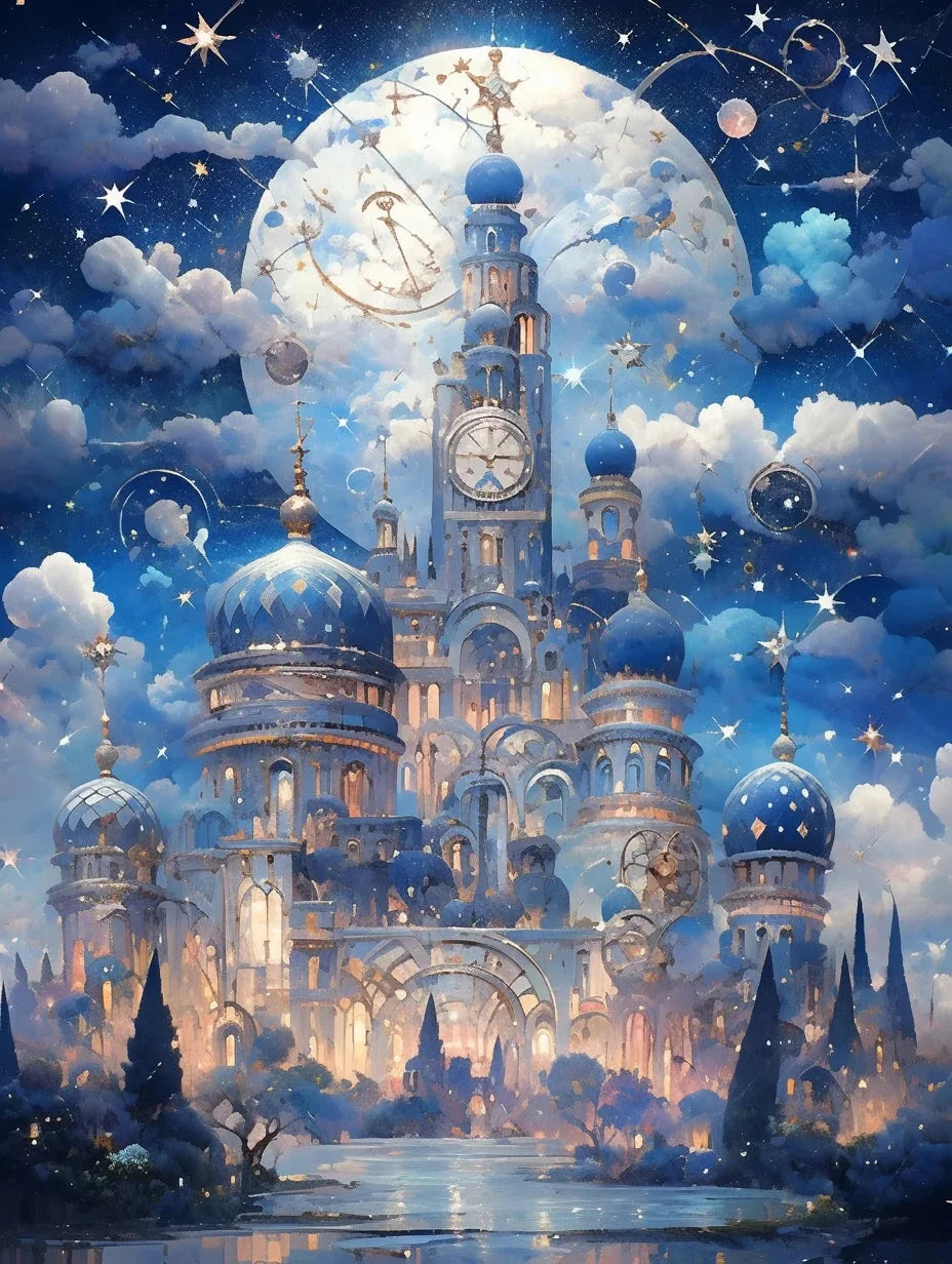 Potdemiel Fairy Dust DIY 5D Diamond Painting Dream Castle Mosaic Full Drill Square Or Round Diamonds-A
