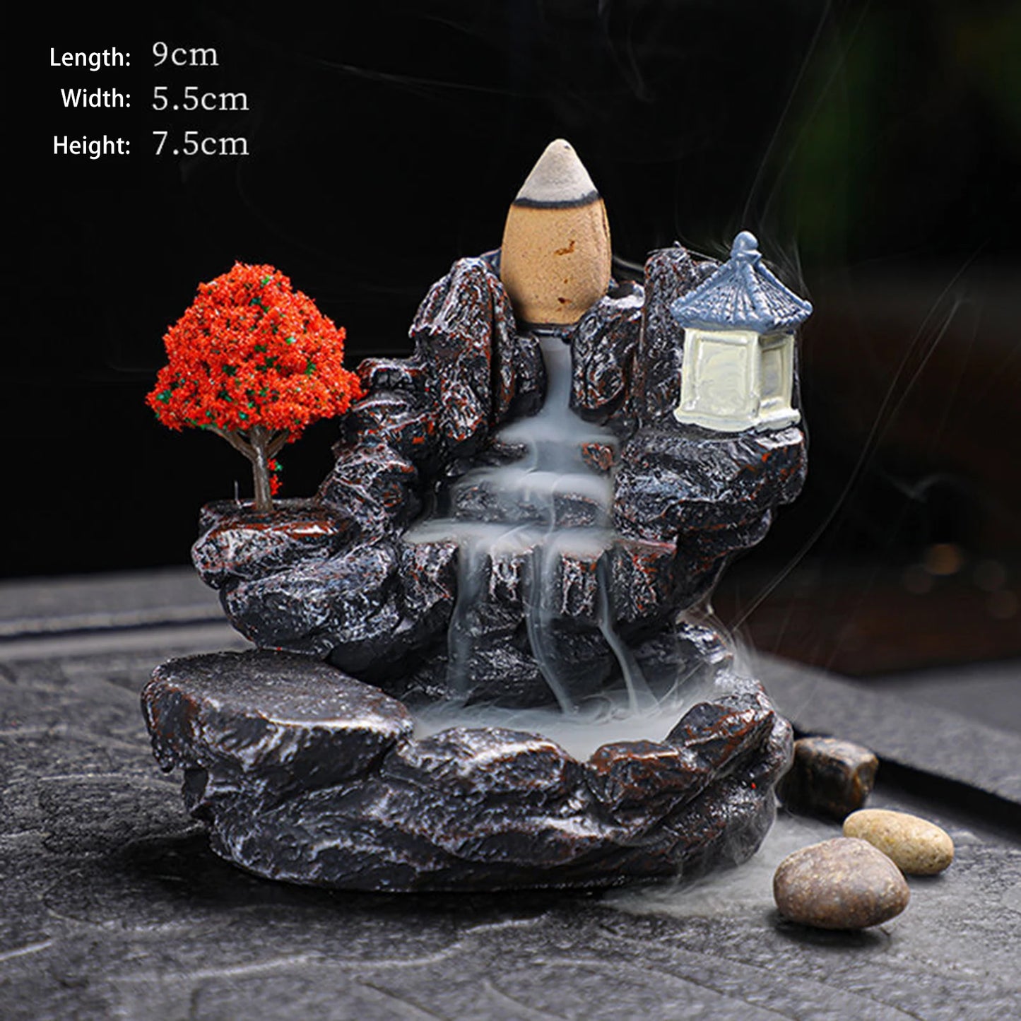 Backflow Incense Holder Resin High Mountain Waterfall Scene Zen Decor Aromatherapy Burner Art Gift-A