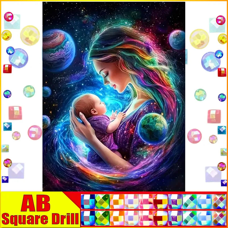 DiaPai Fairy Dust AB Diamond Painting Mother And Child 5D Art Full Drill With Resin Diamonds 30 To 45 Colors-A