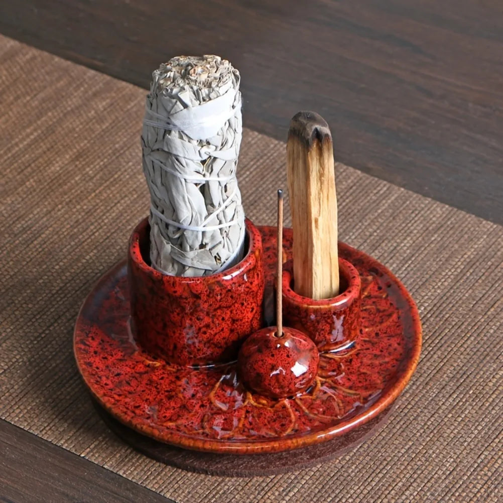 Ceramic Four In One Incense Holder For Yoga Meditation Relaxation Aromatherapy For Mindful Practices-A
