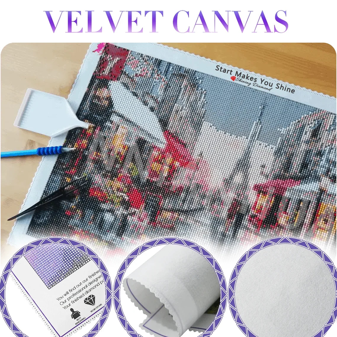 Fairy Dust Resin 5D Diamond Painting Kit Town Full Square Drill Velvet Canvas With Dense Coverage-A