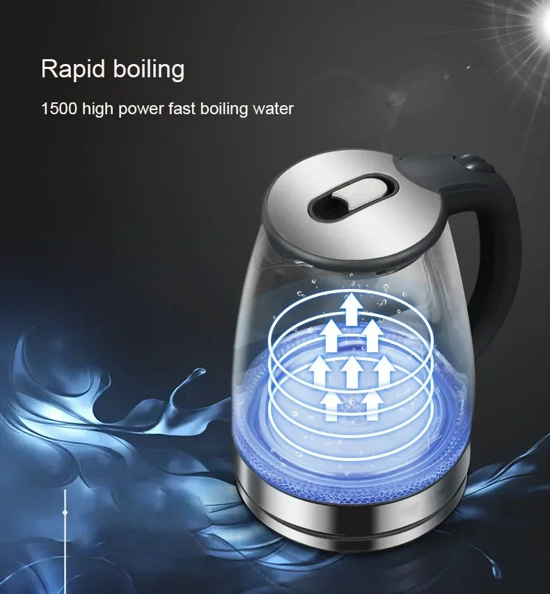 Diamri Cordless Glass Kettle 2L With LED Indicator Whisper Quiet Boil Borosilicate Glass Water Kettle-A