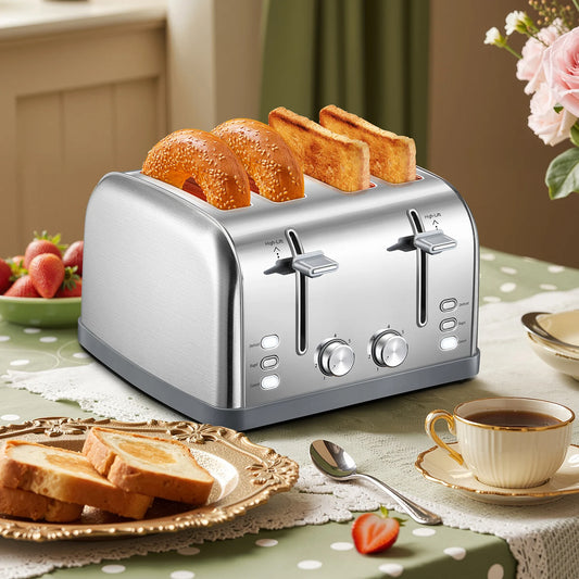4 Slice Stainless Steel Toaster With Extra Wide Slots And Browning Control