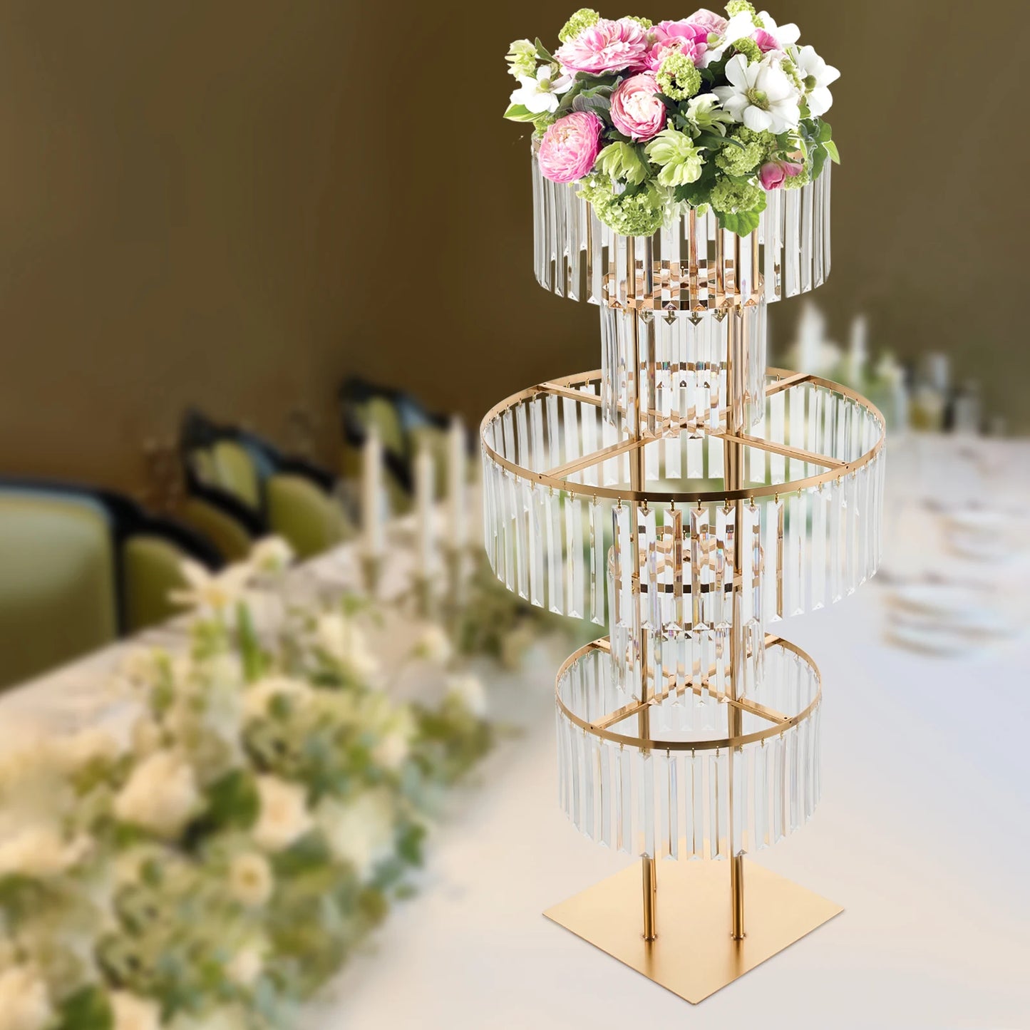 Five Tier Wedding Centerpiece Stand With Acrylic Flower Vase Display For Elegant Floral Arrangements-A