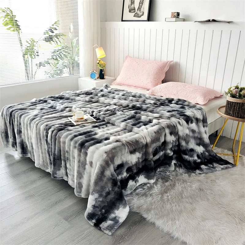 KDV Gradient Bubble Fleece Throw Blanket Plush Faux Rabbit Fur Knit Coral Fleece Texture-A