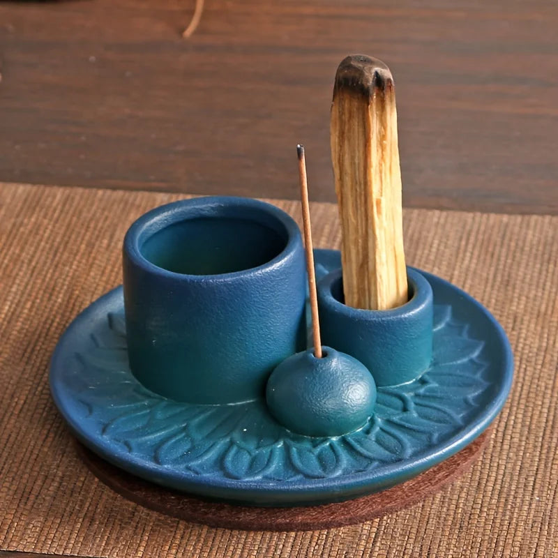 Ceramic Four In One Incense Holder For Yoga Meditation Relaxation Aromatherapy For Mindful Practices-A