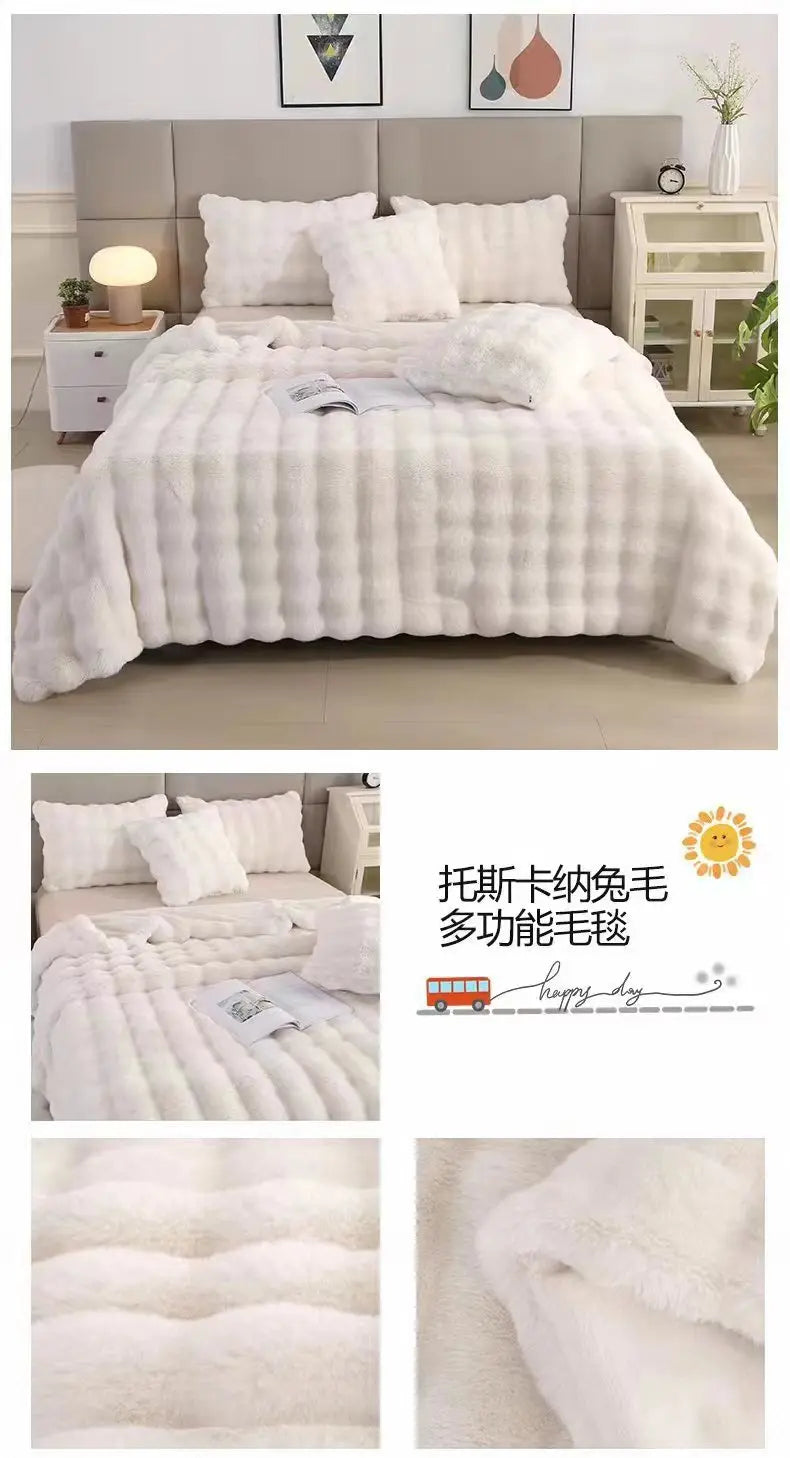 Rabbit Plush Blanket for Winter Warmth in Air Conditioned Rooms and Sofas Ultra Soft Cozy Throw-A