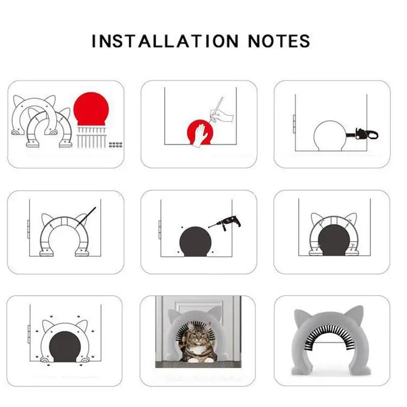 ABS Pet Door Gate With Brush For Cat And Dog Training Auto Self Closing Weather Resistant Pet Barrier-A