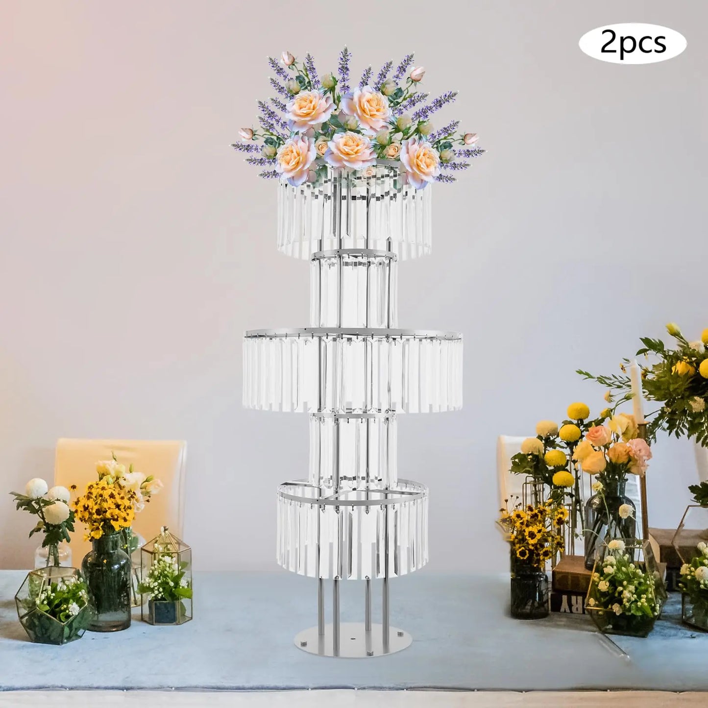 Bymaocar 2 Piece 5 Tier Crystal Vase Centerpiece For Wedding Tables With Elegant Cross Structure-A