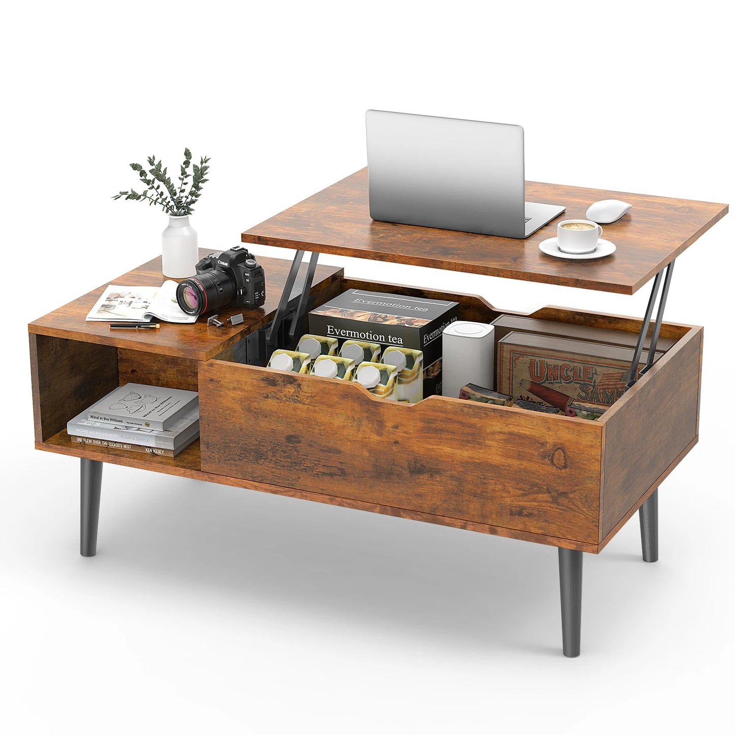 JHK Lift Top Coffee Table With Storage Modern Hidden Storage For Remotes Books And More In Living Room-A