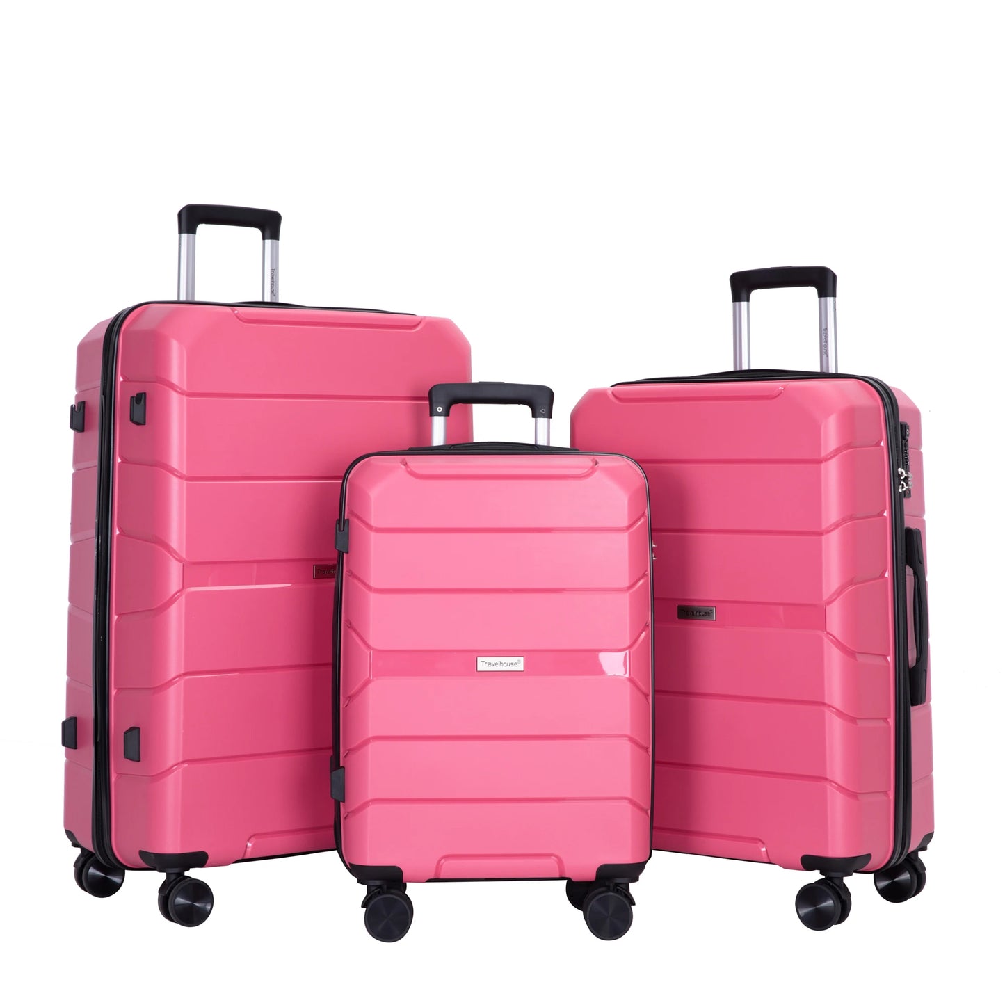 Travelhouse 3 Piece Hardshell Spinner Luggage Set with TSA Lock Durable Lightweight Suitcases for Carry On and Checked-A