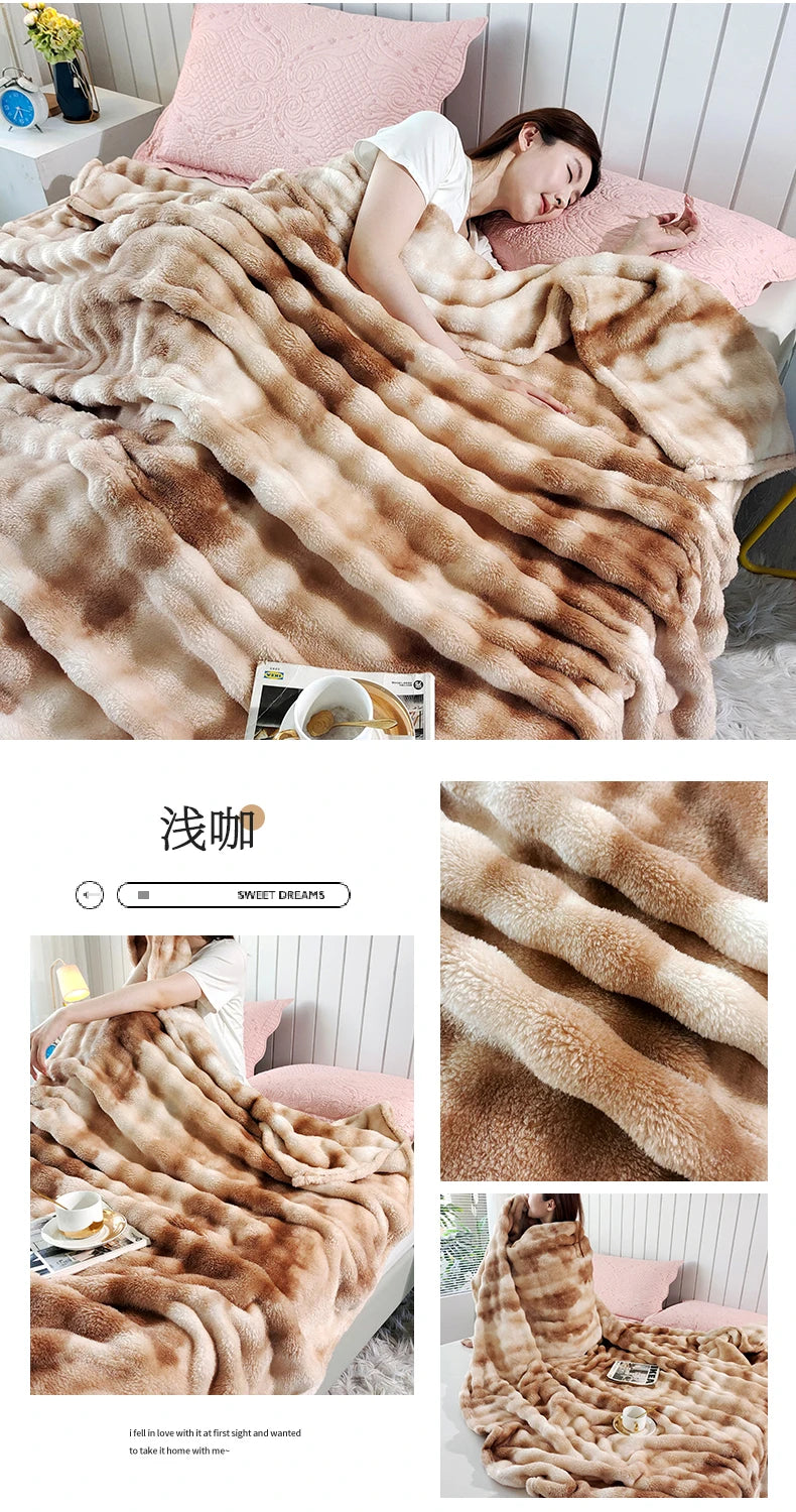KDV Gradient Bubble Fleece Throw Blanket Plush Faux Rabbit Fur Knit Coral Fleece Texture-A