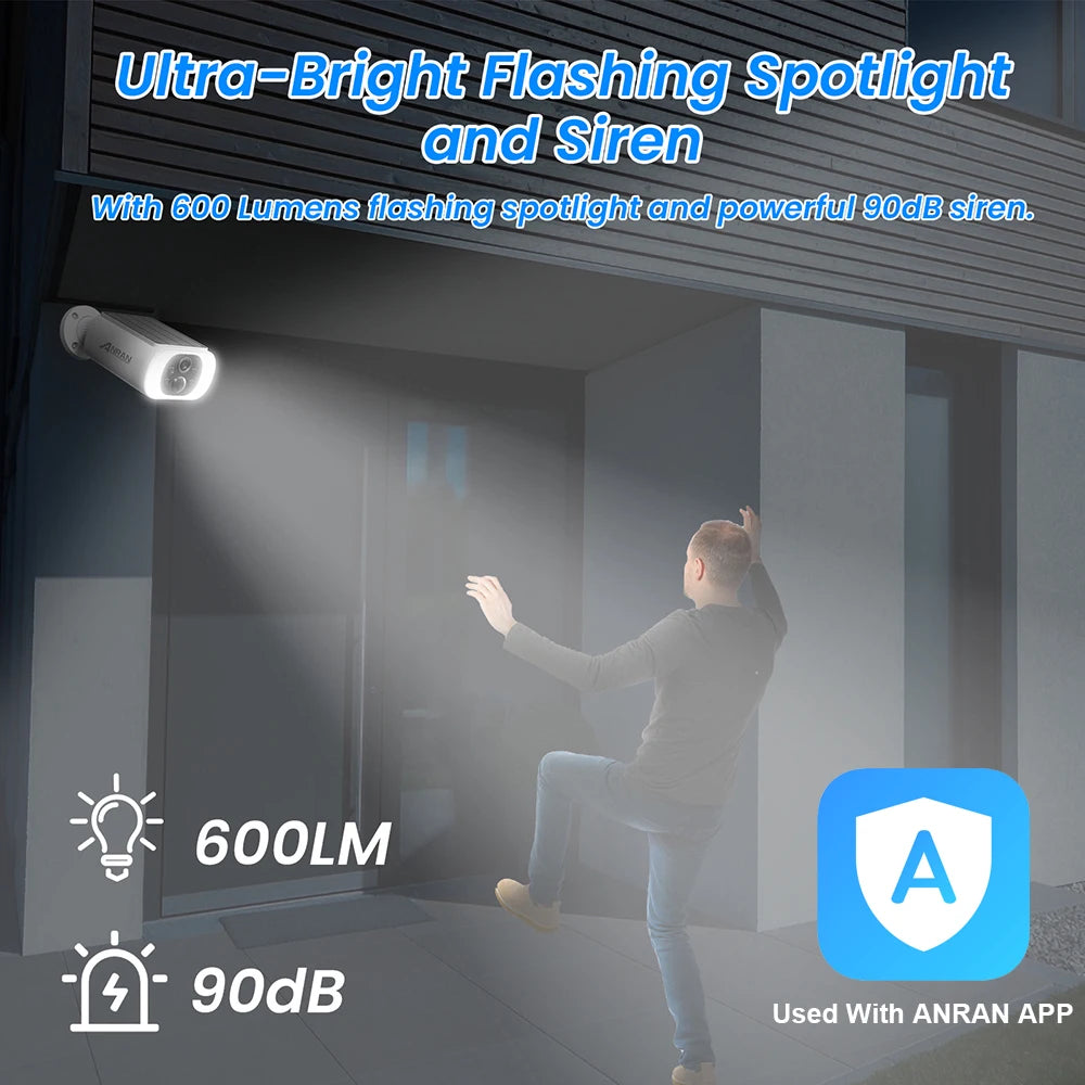 ANRAN Outdoor Wireless Camera 2.4GHz 3MP Solar Battery Floodlight Local Alarm