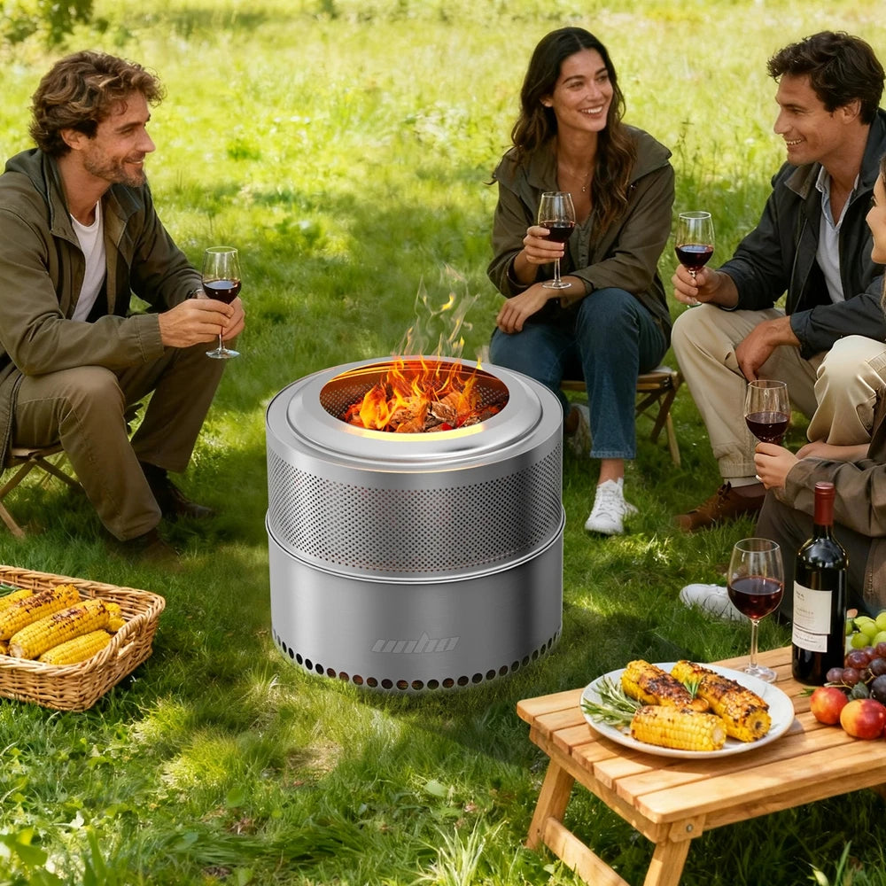 UNHO Smokeless Outdoor Wood Burning Fire Pit Portable Stainless Steel Perforated Design For Airflow-A