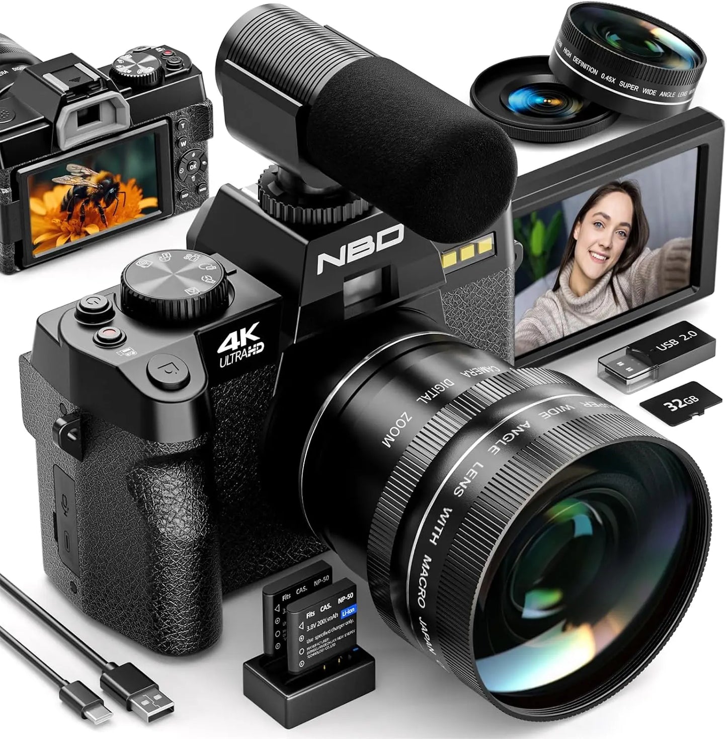 NBD 4K Digital Camera With 48MP Stills And 16X Optical Zoom For Vlogging And Adventure-A