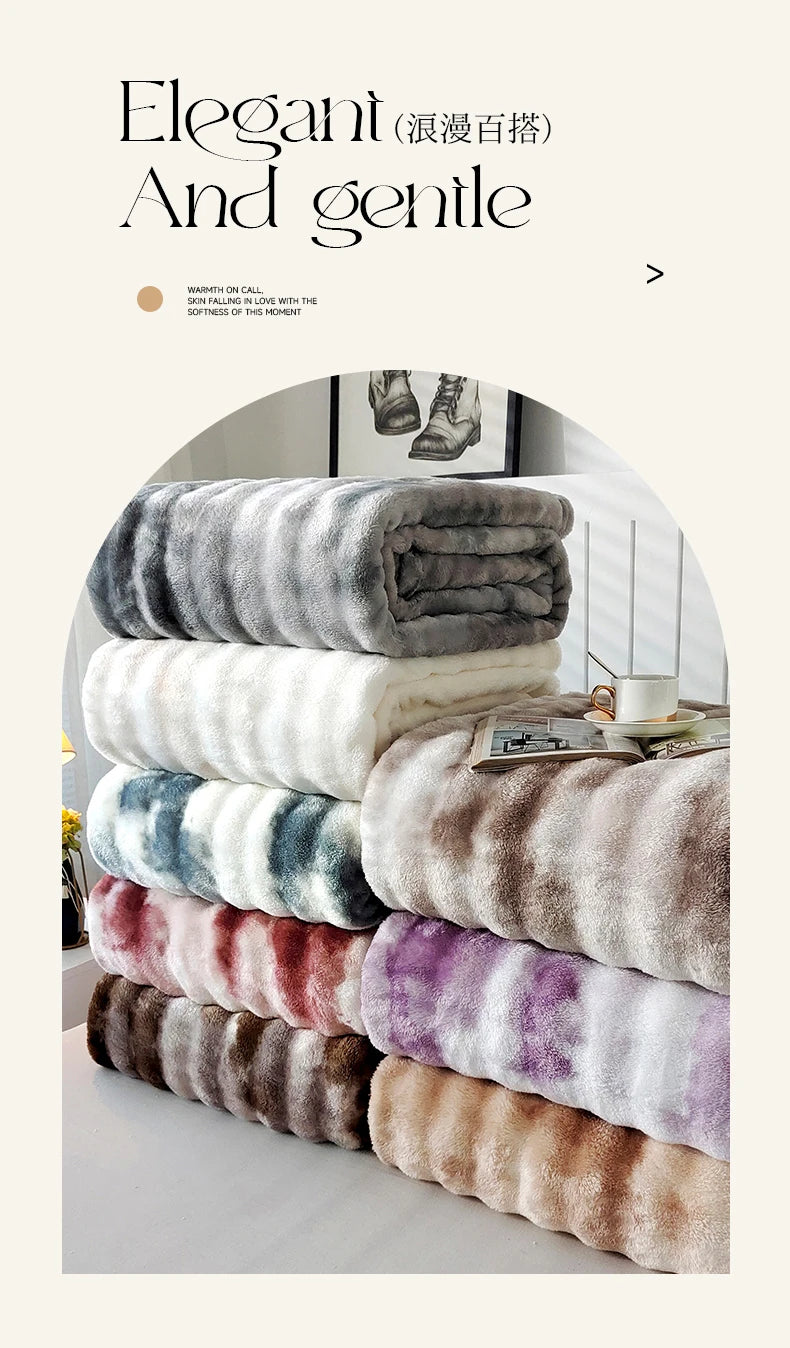 KDV Gradient Bubble Fleece Throw Blanket Plush Faux Rabbit Fur Knit Coral Fleece Texture-A