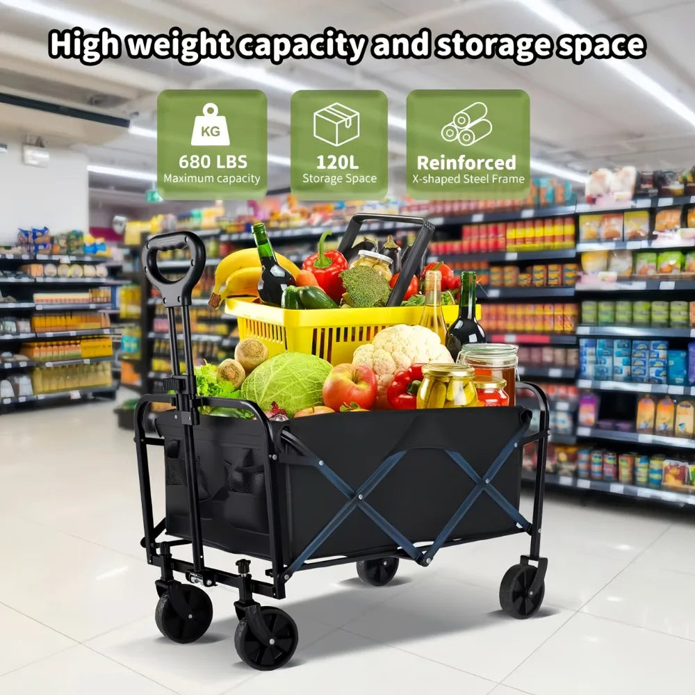 Heavy Duty All Terrain Folding Cart With Stainless Steel Frame 200 Lb Capacity Flat Fold Design For Beach And Park Use-A