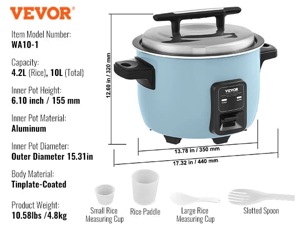 VEVOR Commercial Rice Cooker With Aluminum Nonstick Inner Pot For 24 Hour Keep Warm And Bulk Cooking-A