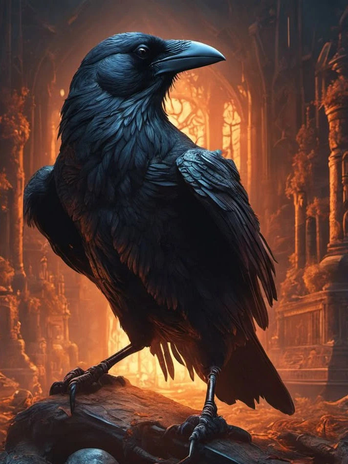 Skull And Crow 5D Diamond Painting Mural DIY Wall Decor Full Coverage With 30 To 45 Color Range-A