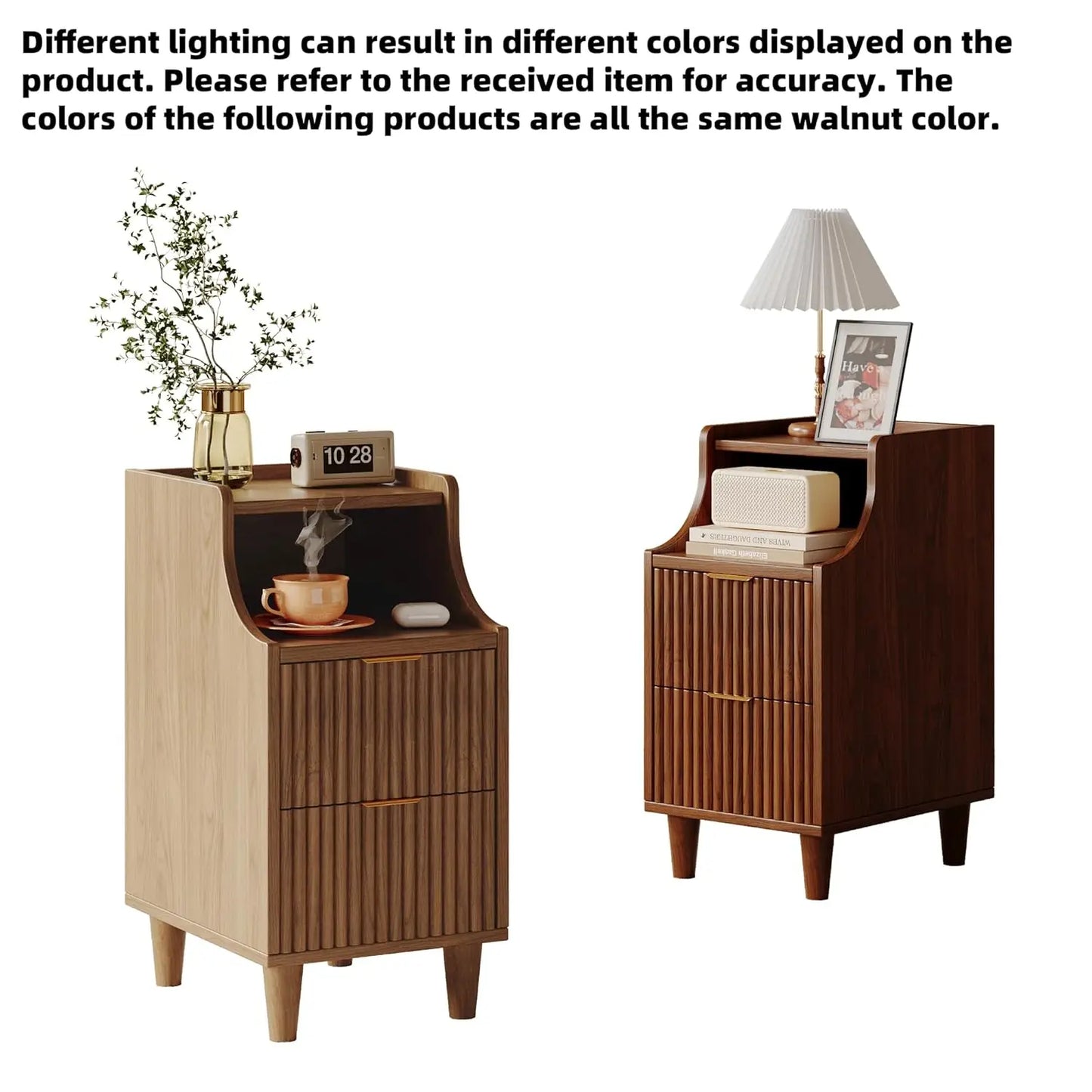 Frame Slim Nightstand Twin Set Of 2 With 2 Drawers Bedside Tables For Small Spaces-A