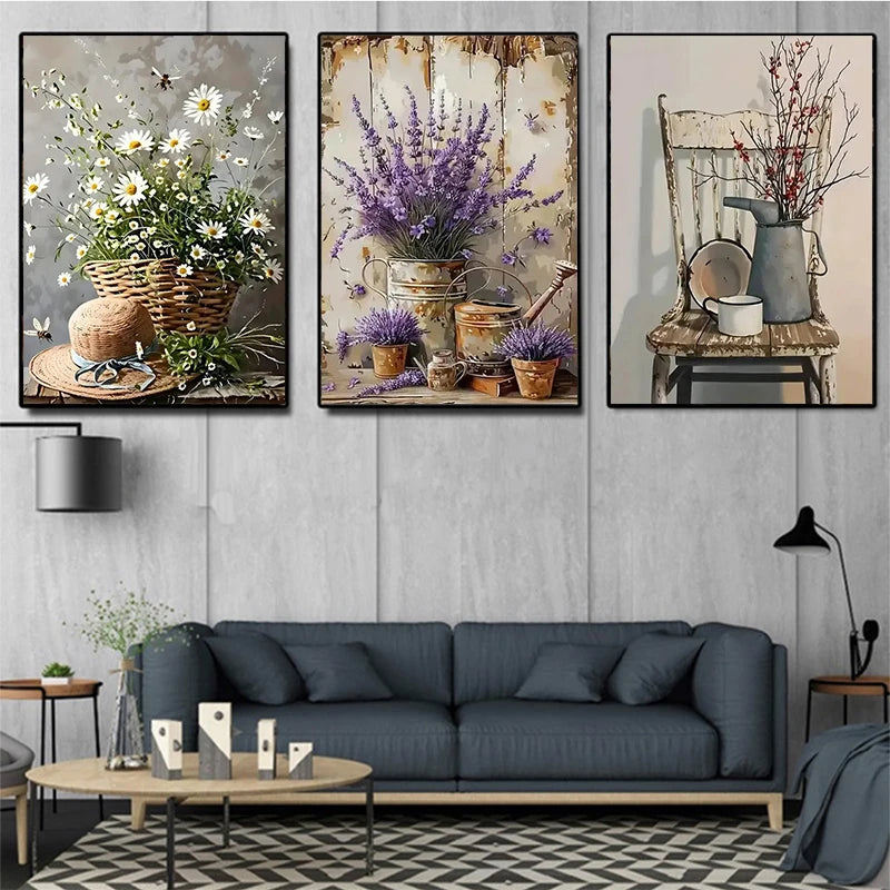 Lavender Daisy 5D Diamond Painting Kit For Home Decor Sparkling Centerpiece Wall Or Shelf Art-A
