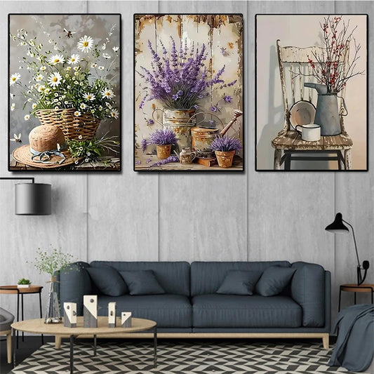 Lavender Daisy 5D Diamond Painting Kit For Home Decor Sparkling Centerpiece Wall Or Shelf Art-A