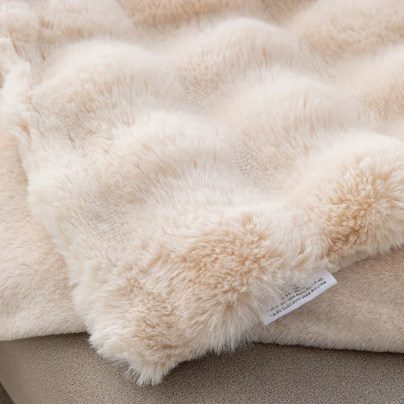 Rabbit Plush Blanket for Winter Warmth in Air Conditioned Rooms and Sofas Ultra Soft Cozy Throw-A