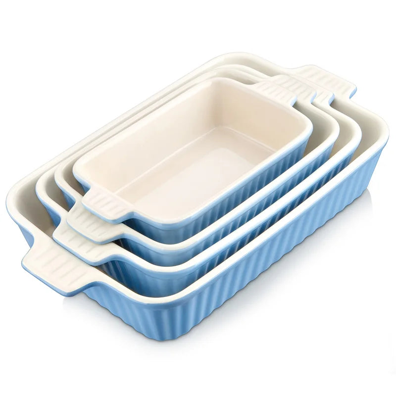 MALACASA 4 Piece Ceramic Bakeware Set With Handles For Lasagna Oven Safe Dishes Durable Eco Friendly Kitchenware-A