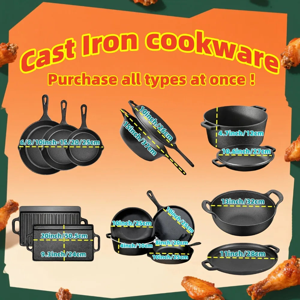 AEDG Cast Iron Skillet Set Preseasoned For Oven Grill Campfire