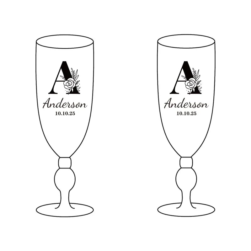 Personalized Wedding Champagne Flutes Set Of 2 With Custom Laser Engraving Gift For Bride And Groom-A