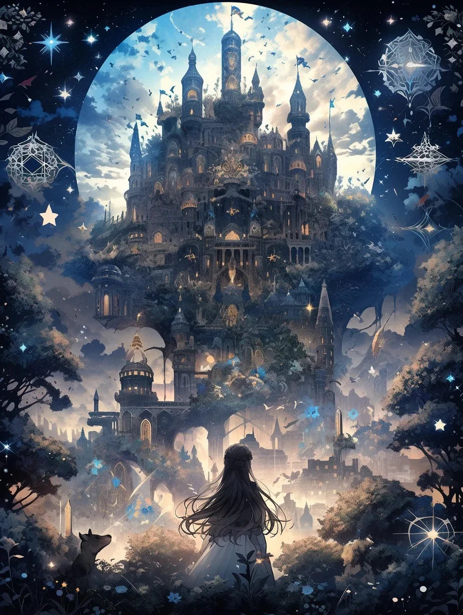 Potdemiel Fairy Dust DIY 5D Diamond Painting Dream Castle Mosaic Full Drill Square Or Round Diamonds-A