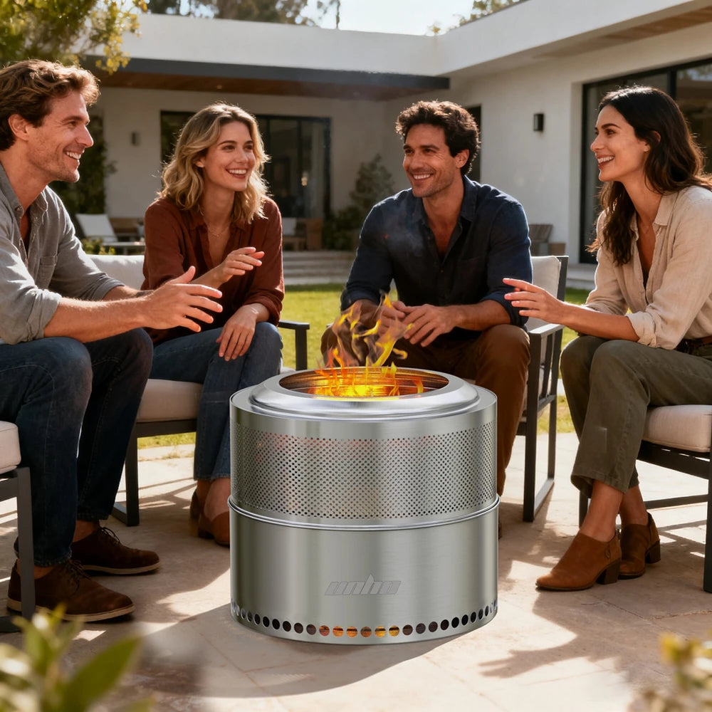 UNHO Smokeless Outdoor Wood Burning Fire Pit Portable Stainless Steel Perforated Design For Airflow-A