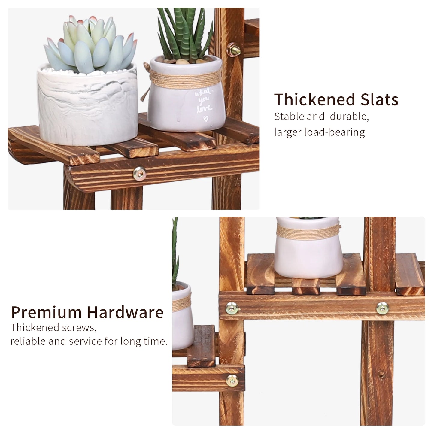 Carbonized Wood Plant Stand Four Tier Succulent Rack Mini Desktop Plant Holder for Outdoor Balcony Garden-A